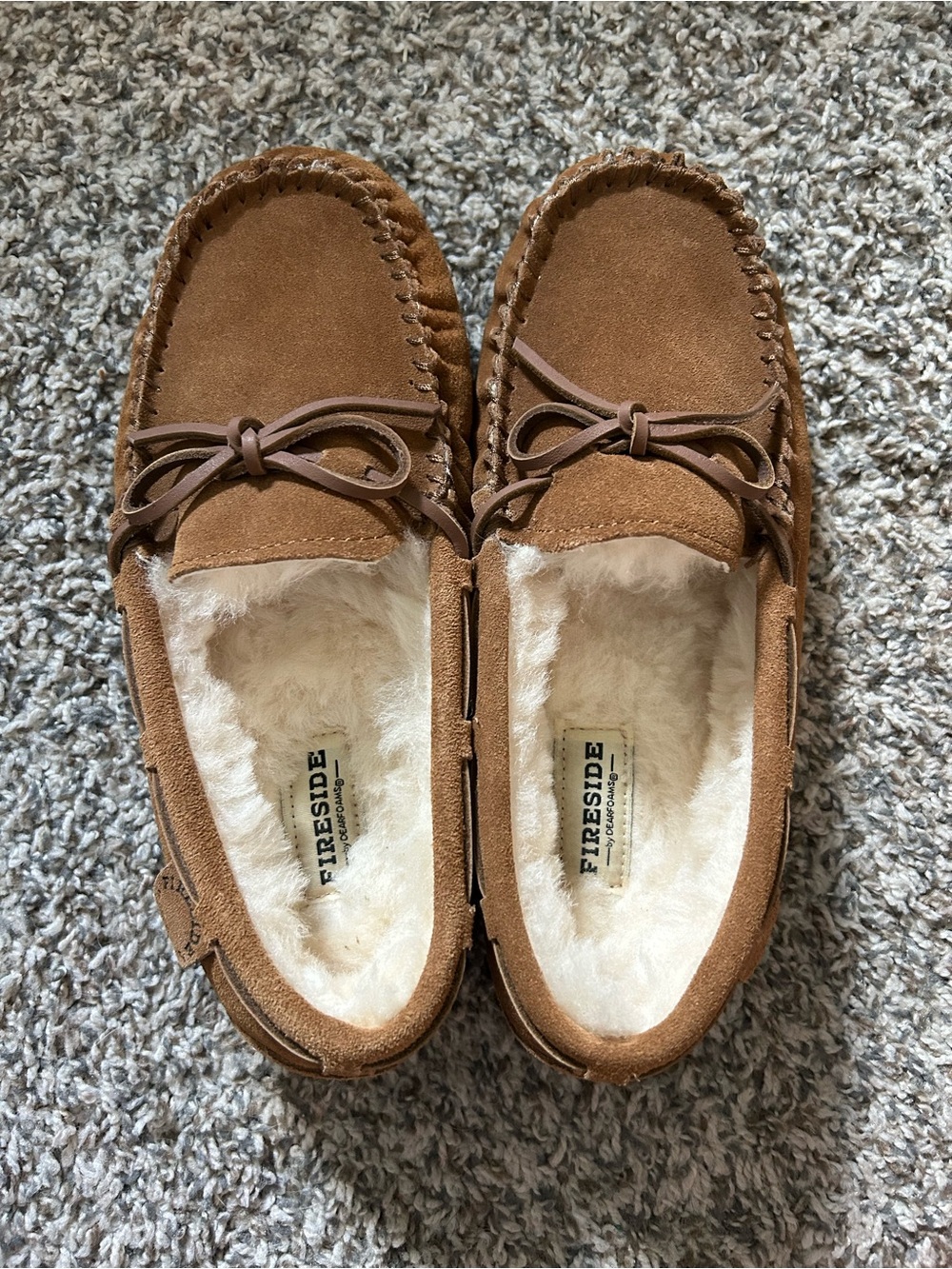 Fireside Women's Brown Suede Shearling-Lined Moccasins